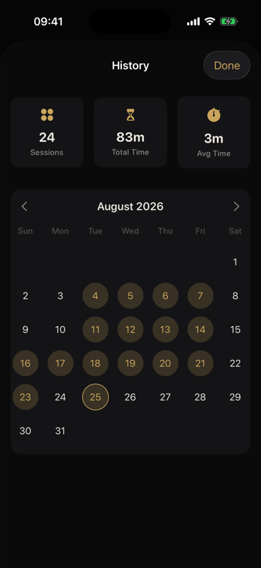 Drift Breath history calendar and session tracking